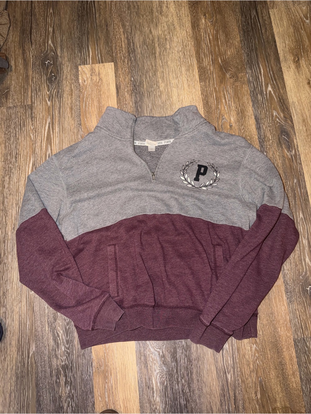 Two-Tone Maroon and Gray Zip Hoodie